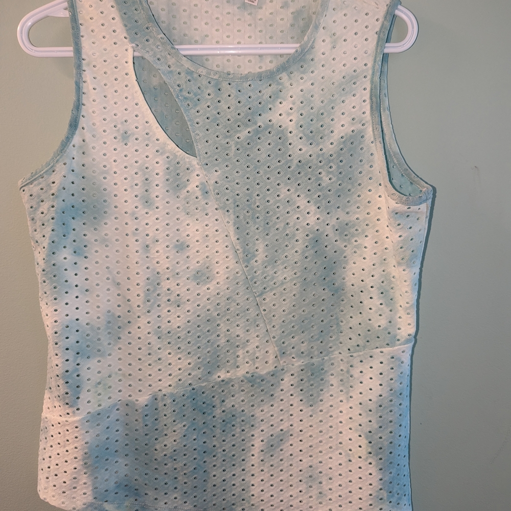 Cyrus Blue and White Cut Out Sleeveless Tank Top
